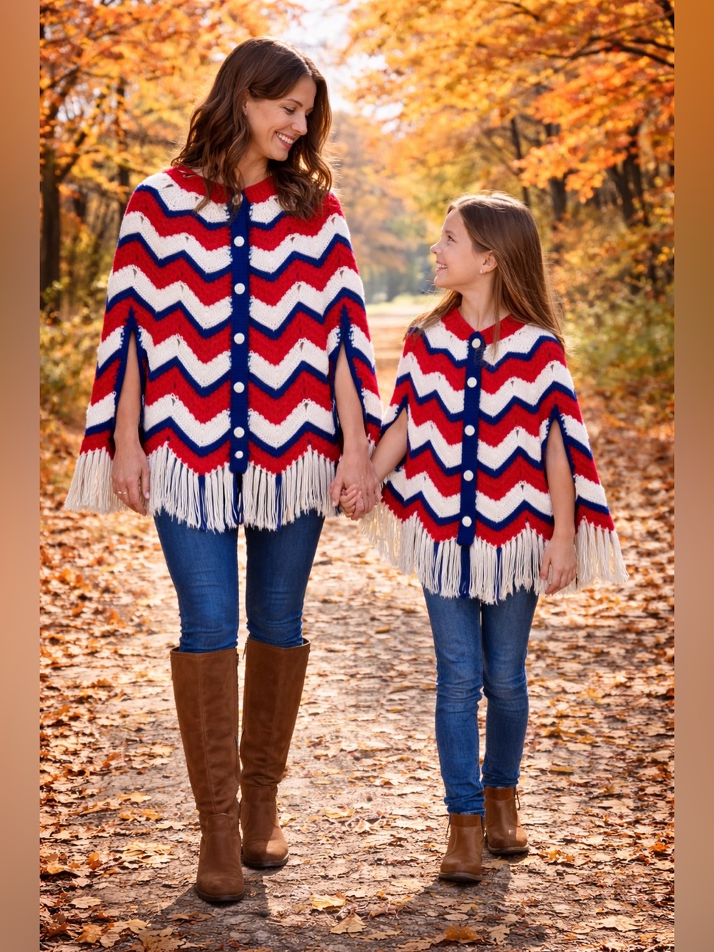 Luxury Heritage Hand-Made "Mommy & Me" Matching Hand Knit Poncho Set